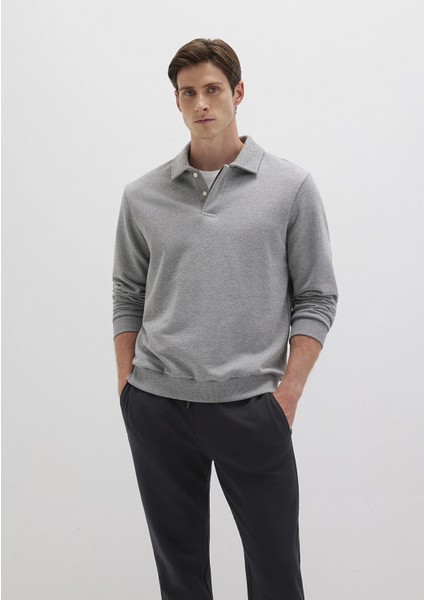 0S10420-80018 Polo Yaka Gri Sweatshirt
