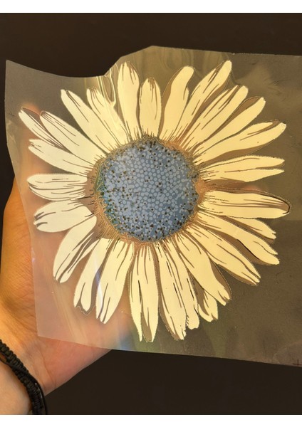 Ütü Ile Yapışan Papatya Çiçek Transfer Baskı Arma 16X15 cm