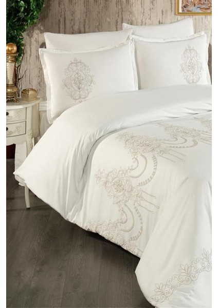 Calina Nakışlı %100 Pamuk Çift Kişilik Nevresim Takımı Cappucino