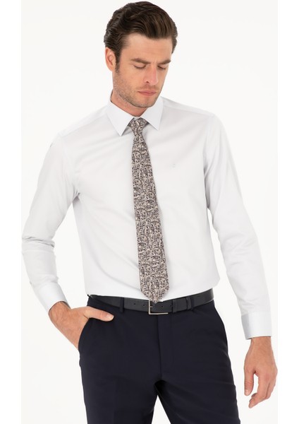Erkek Açık Gri Slim Fit Uzun Kollu Basic Gömlek 50285570-VR001