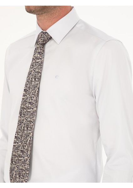 Erkek Açık Gri Slim Fit Uzun Kollu Basic Gömlek 50285570-VR001