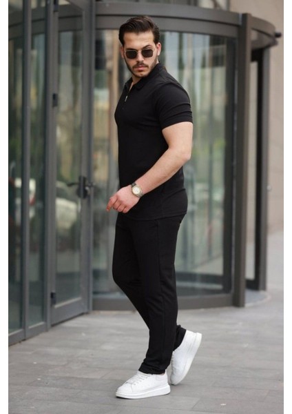Erkek Kısa Kollu Önden Fermuarlı Janjan Krep Bluz ve Pantolon Ikili Takım modelleri