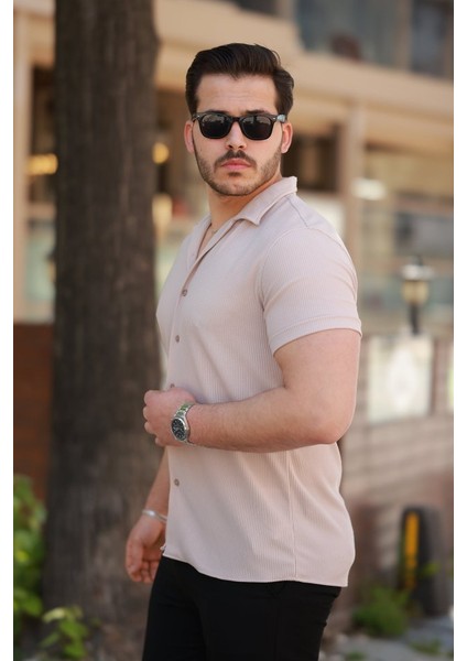 Erkek Ottoman Kumaş Apaj Yaka Kısa Kollu Gömlek fiyatları