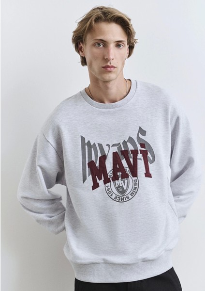 0S10389-82498 Mavi Logo Baskılı Gri Sweatshirt