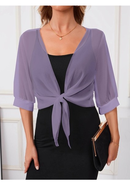 Kadın Truvakar Kollu Önden Bağlamalı Kısa Şifon Bolero Ceket modelleri