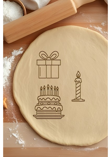 Doğum Günü Seti Kurabiye Kalıbı, Hamur Şekillendirici, Bisküvi Kalıbı, Kolay Kesim Ucu