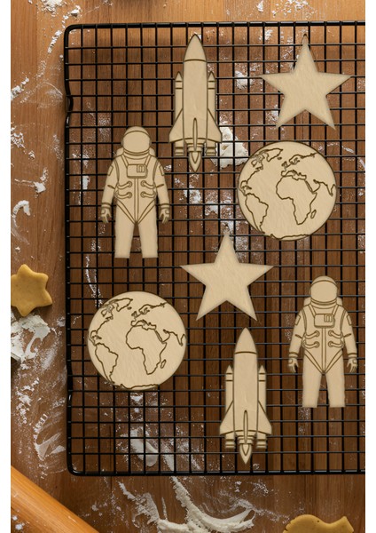 Uzay Seti Kurabiye Kalıbı, Hamur Şekillendirici, Bisküvi Kalıbı, Kolay Kesim Ucu