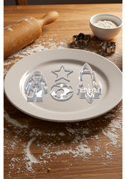 Uzay Seti Kurabiye Kalıbı, Hamur Şekillendirici, Bisküvi Kalıbı, Kolay Kesim Ucu modelleri