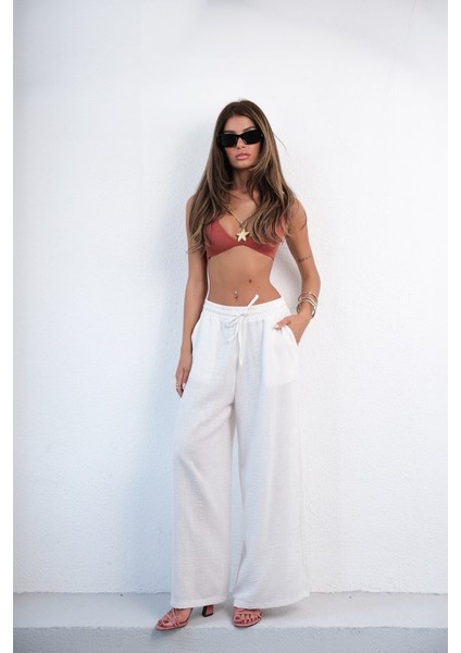 Aksesuar Detay Keten Pantolon