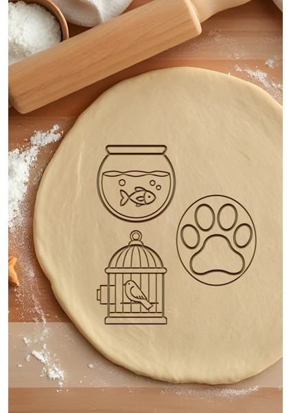 Evcil Hayvanlar Seti Kurabiye Kalıbı, Hamur Şekillendirici, Bisküvi Kalıbı, Kolay Kesim Ucu