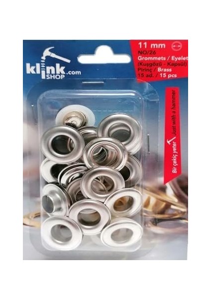 26 Kuşgözü Çekiçle Uygulama Aparatları ve 15 Adet 11 mm Nikel Renk Kuşgözü Kiti- Paslanmaz