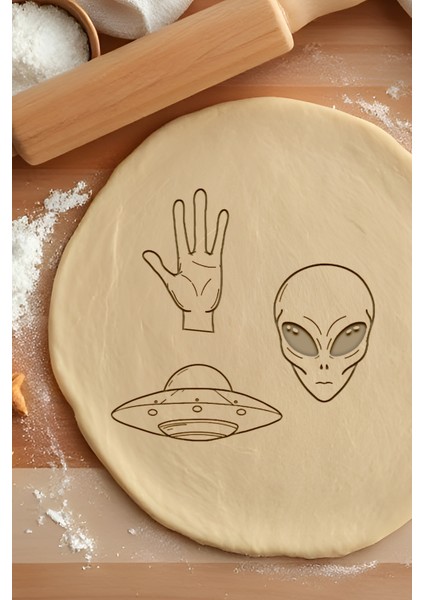 Uzaylı Seti Kurabiye Kalıbı, Hamur Şekillendirici, Bisküvi Kalıbı, Kolay Kesim Ucu