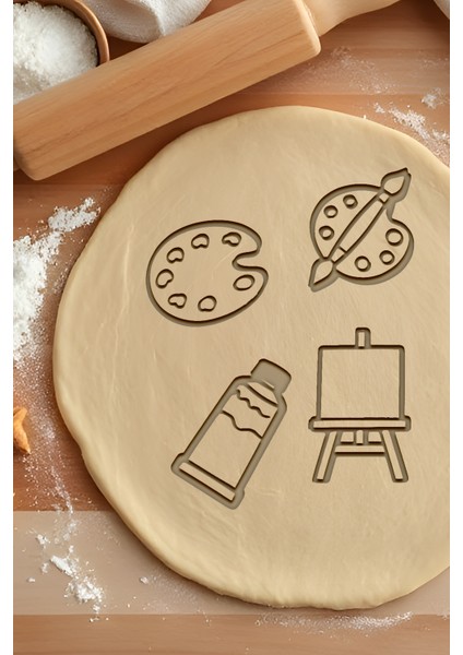 Ressam Seti Kurabiye Kalıbı, Hamur Şekillendirici, Bisküvi Kalıbı, Kolay Kesim Ucu