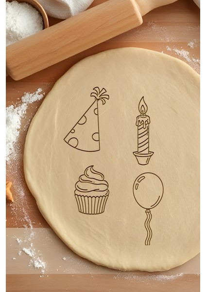 Doğum Günü Seti Kurabiye Kalıbı, Hamur Şekillendirici, Bisküvi Kalıbı, Kolay Kesim Ucu