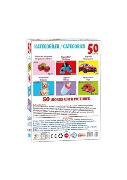 Kelimeler Resimli Ingilizce Eğitim Kartları, 50 Kelime, 3+ Yaş fiyatları