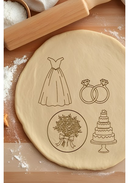 Evlilik Seti Kurabiye Kalıbı, Hamur Şekillendirici, Bisküvi Kalıbı, Kolay Kesim Ucu