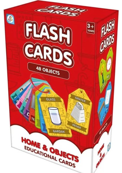 Cards Ev ve Nesneler, 48 Parça Türkçe-Ingilizce Eğitim Kartları, 3+ Yaş
