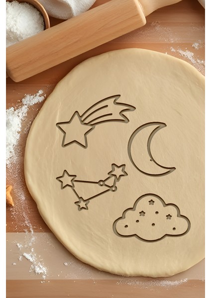 Gökyüzü Seti Kurabiye Kalıbı, Hamur Şekillendirici, Bisküvi Kalıbı, Kolay Kesim Ucu