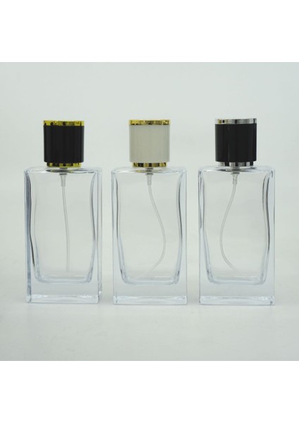 20 Adet Boş Cam Parfüm Şişe, 50 Ml, Dikdörtgen Kare Model, Şeffaf modelleri