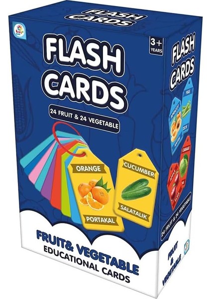 Cards Meyve ve Sebze Eğitim Kartları, 48 Türkçe-Ingilizce Kelime, 3+ Yaş
