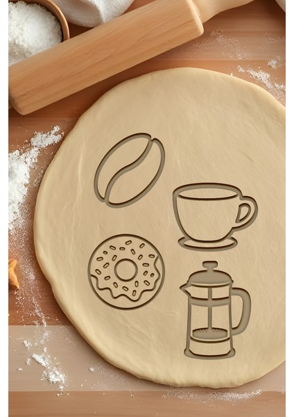 Kahve Seti Kurabiye Kalıbı, Hamur Şekillendirici, Bisküvi Kalıbı, Kolay Kesim Ucu
