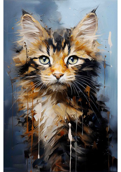 Dekoratif Kedi Temalı Kanvas Tablo
