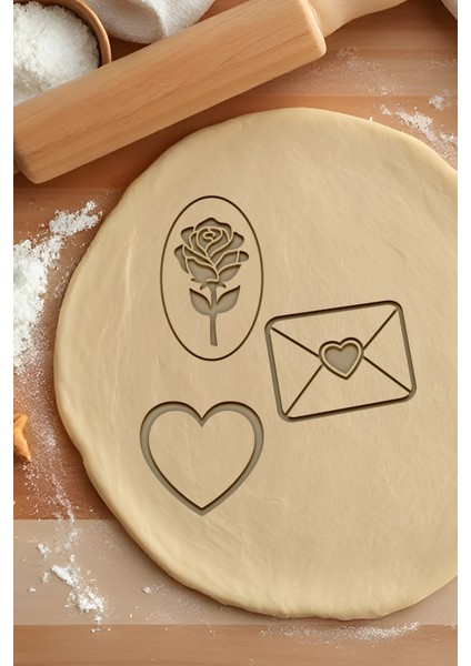 Aşk Seti Kurabiye Kalıbı, Hamur Şekillendirici, Bisküvi Kalıbı, Kolay Kesim Ucu