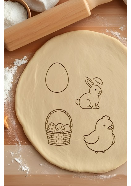 Easter Seti Kurabiye Kalıbı, Hamur Şekillendirici, Bisküvi Kalıbı, Kolay Kesim Ucu