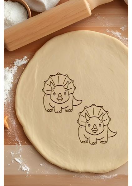 Neşeli Triceratops Kurabiye Kalıbı, Hamur Şekillendirici, Bisküvi Kalıbı, Kolay Kesim Ucu