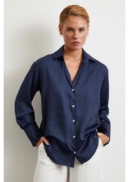 Diagonal Desen Gömlek Lacivert