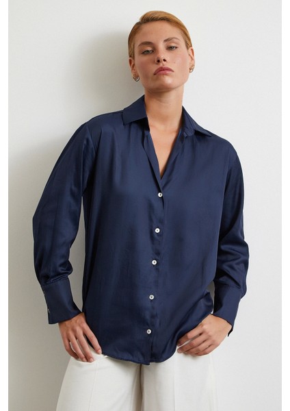 Diagonal Desen Gömlek Lacivert modelleri