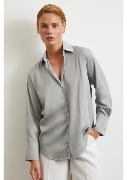 Diagonal Desen Gömlek Gri