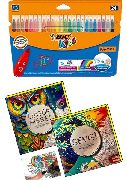 Mandala Boyama Seti Büyükler İçin 2 Kitap ve 24 Renkli Keçeli Kalem fiyatları