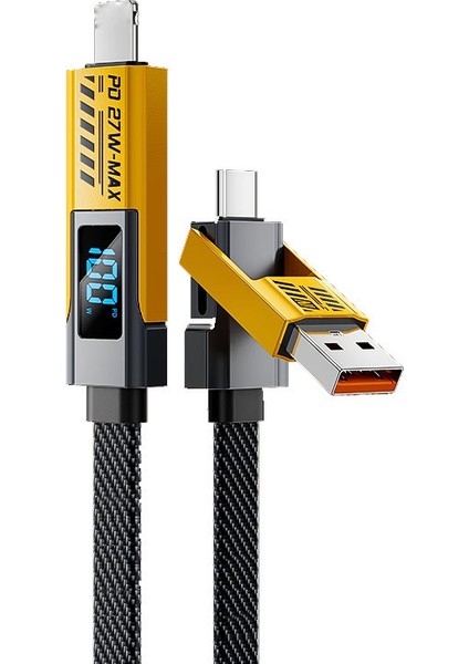 4’ü 1 Arada Hızlı Şarj Kablosu | LED Göstergeli | Pd 27W | Lightning – Type-C – Micro USB