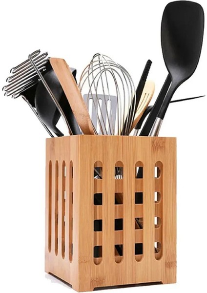 Kahverengi Bambu Mutfak Düzenleyici, Tezgah Üstü Dik Kaşıklık, Şık ve Pratik Kullanım indirimleri