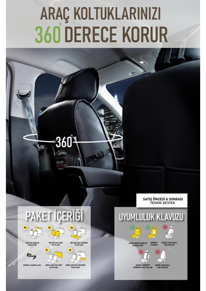 Ford Focus Style Plus Uyumlu Oto Koltuk Kılıfı Deri, Kumaş Elegance Siyah Beyaz indirimleri