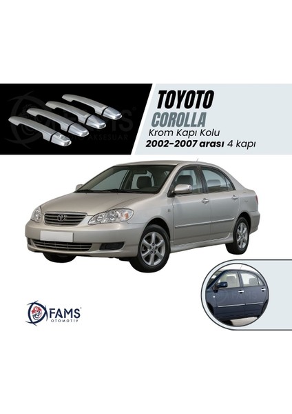Toyota Corolla Krom Kapı Kolu 4 Kapı 2002-2007 Paslanmaz Çelik