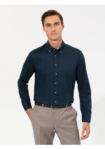 Erkek Lacivert Slim Fit Uzun Kollu Gömlek 50250841-VR033