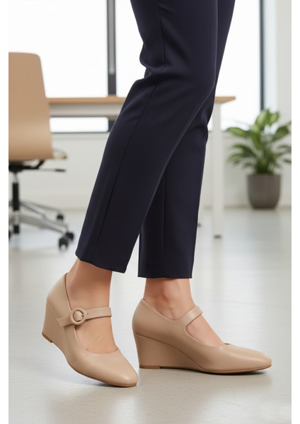Bej Cilt Dolgu Topuklu Kadın Topuklu Ayakkabı 312478 Z
