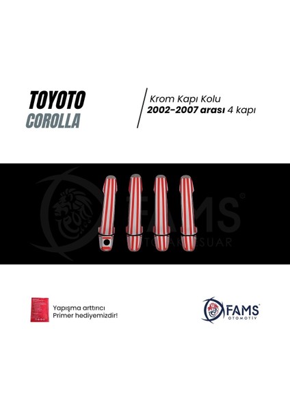 Toyota Corolla Krom Kapı Kolu 4 Kapı 2002-2007 Paslanmaz Çelik modelleri
