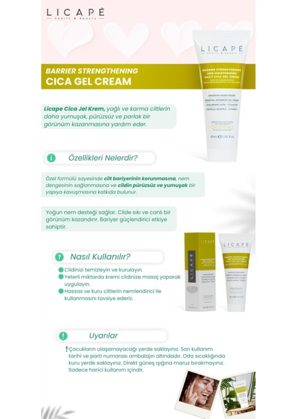 Cica Jel Krem 40 ml Aydınlatıcı Yoğun Nemlendirici Hyalüronik Asit Centella Asiatica Tüm Ciltler fırsatları