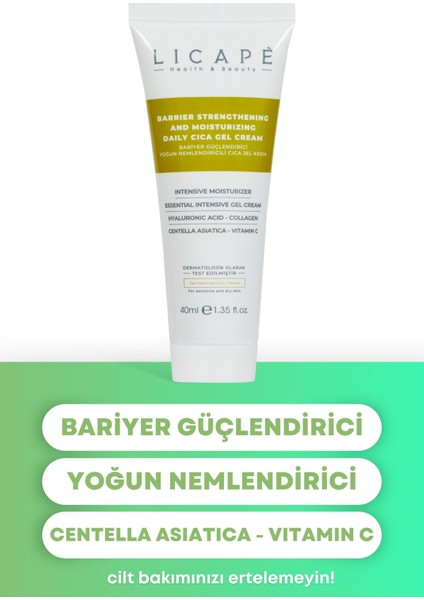 Cica Jel Krem 40 ml Aydınlatıcı Yoğun Nemlendirici Hyalüronik Asit Centella Asiatica Tüm Ciltler indirimleri