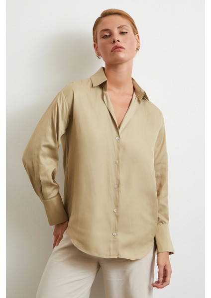 Diagonal Desen Gömlek Bej modelleri