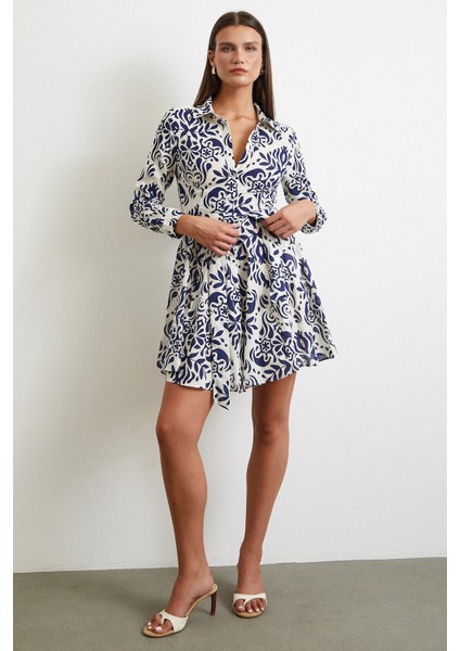 Godeli Desenli Elbise Lacivert