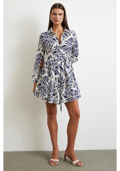 Godeli Desenli Elbise Lacivert fiyatları