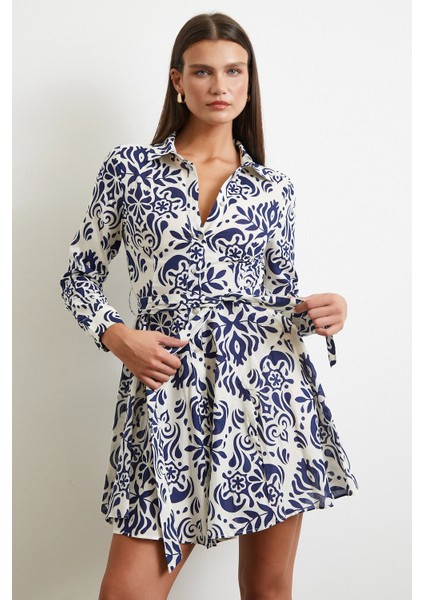 Godeli Desenli Elbise Lacivert modelleri