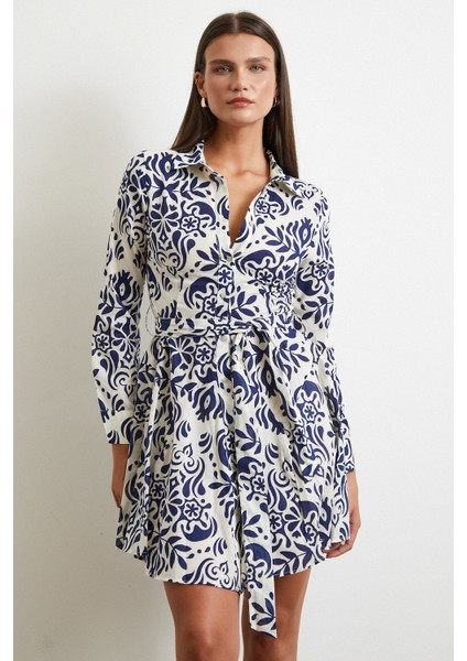 Godeli Desenli Elbise Lacivert fırsatları