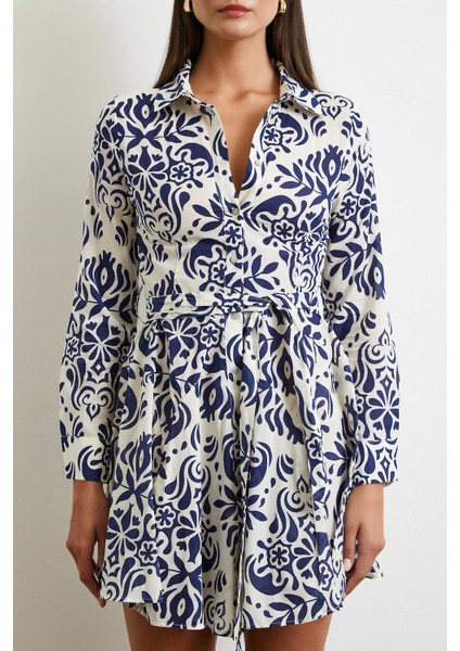 Godeli Desenli Elbise Lacivert indirimleri