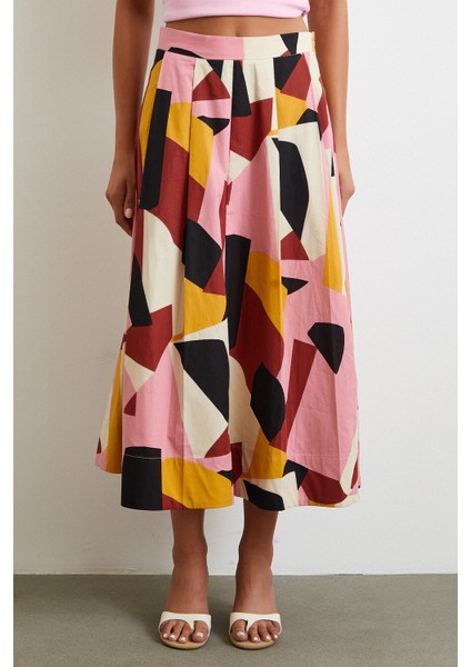 Desenli Midi Etek Pembe fırsatları