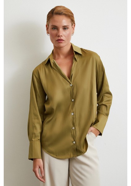 Diagonal Desen Gömlek Yeşil modelleri